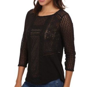 Lucky Brand Lace Sheer Quarter Sleeve